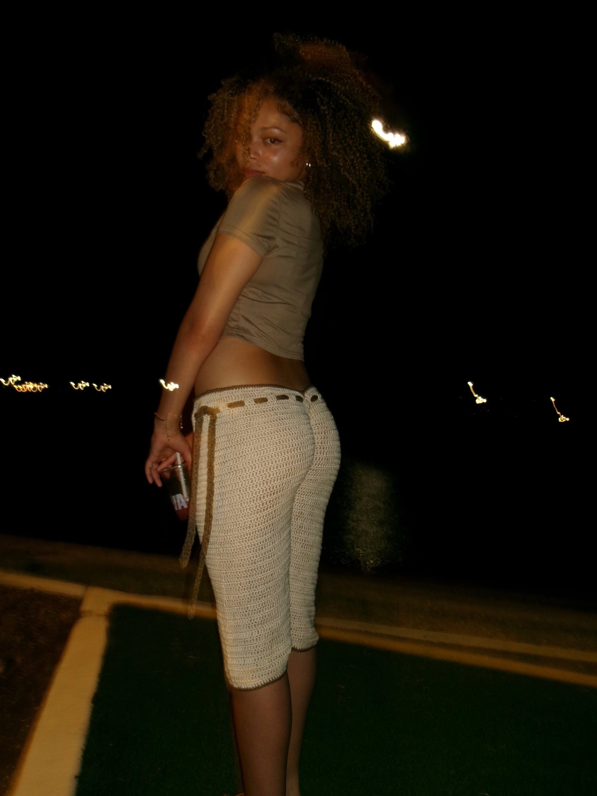 Beige Scrunch Capri