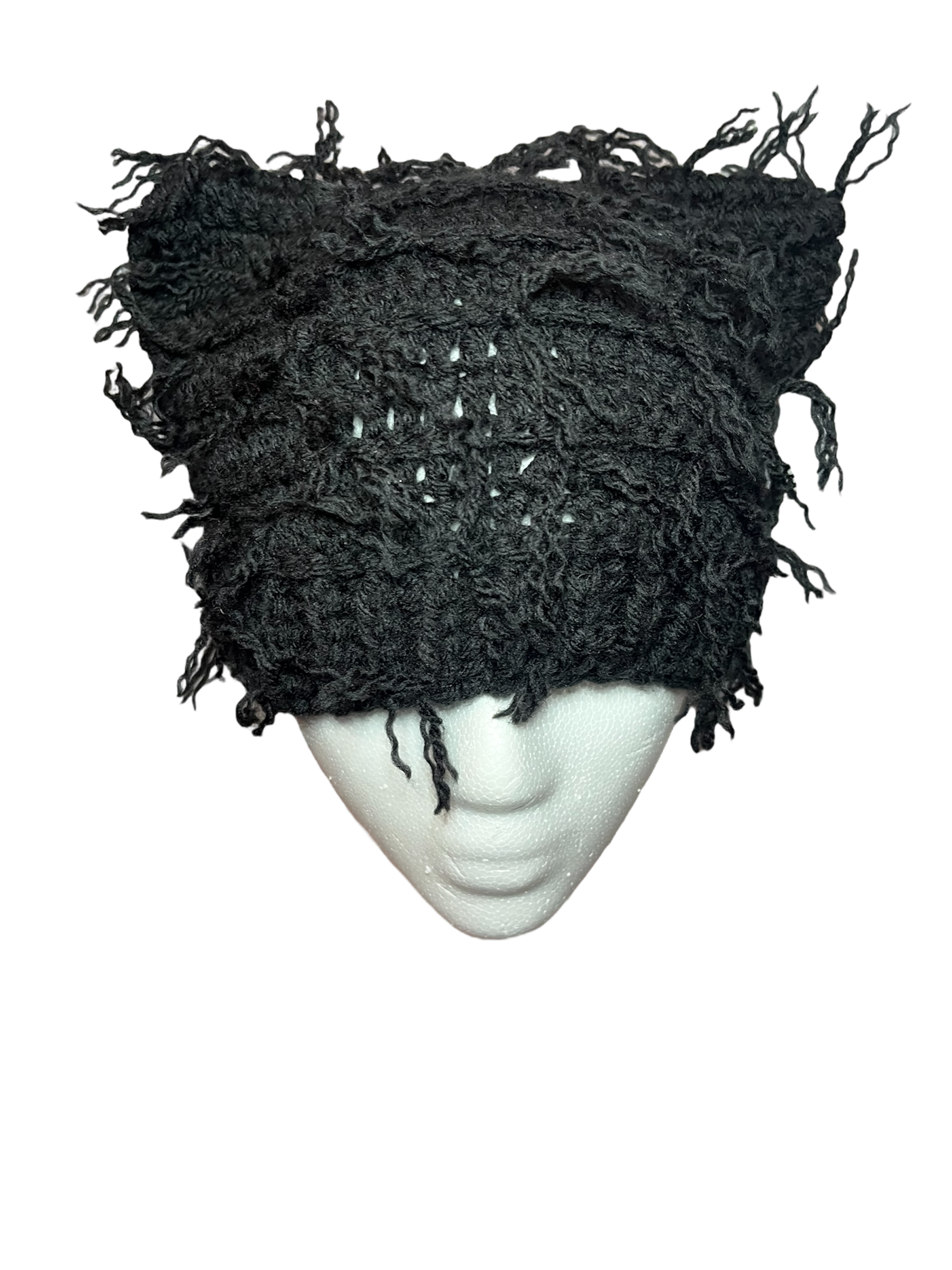 Gorro de punto con diseño de gato desgastado